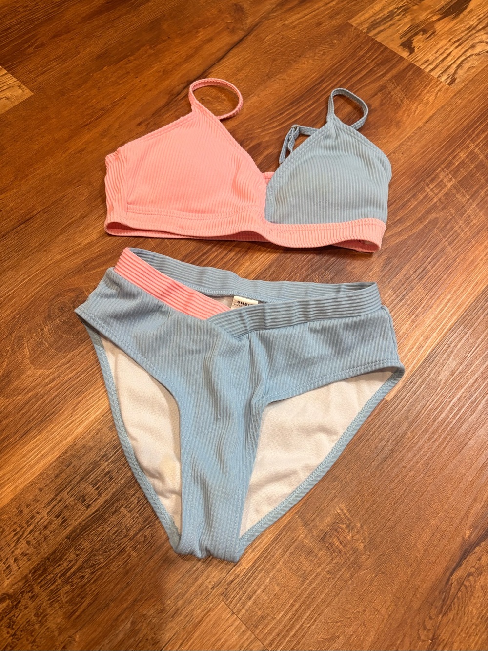 Ribbed Bikini Set - Pink & Light Blue
